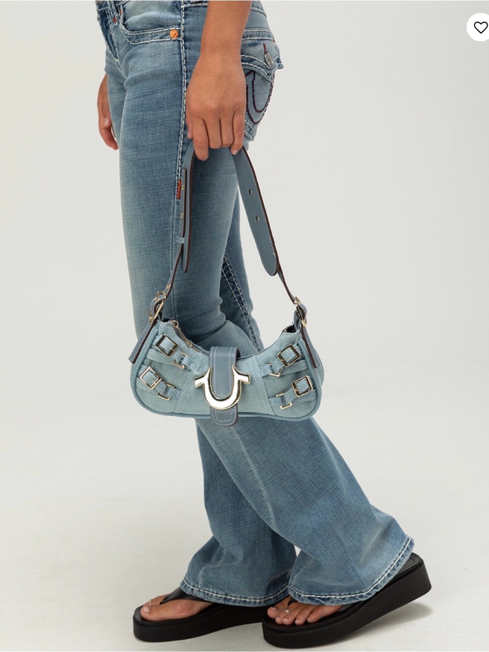 True Religion Light Gray Denim Shoulder Bag with Gold Hardware - Picture 4 of 4